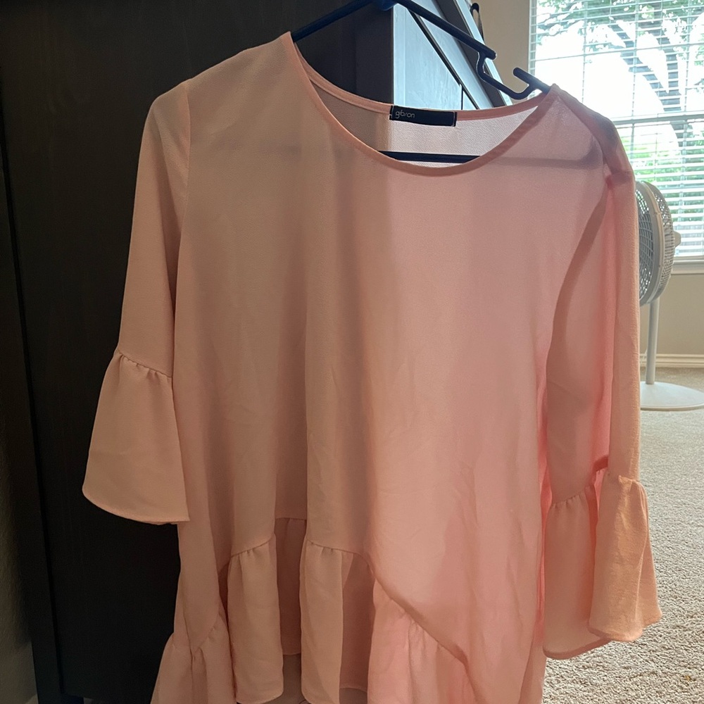 Gibson Pink Ruffled Loose Blouse